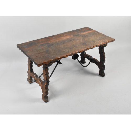 149 - A Late 20th Century Oak Coffee Table with Wrought Metal Support, 90cms Wide