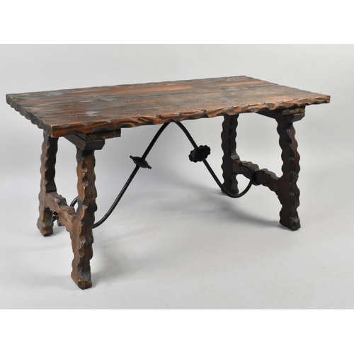 149 - A Late 20th Century Oak Coffee Table with Wrought Metal Support, 90cms Wide