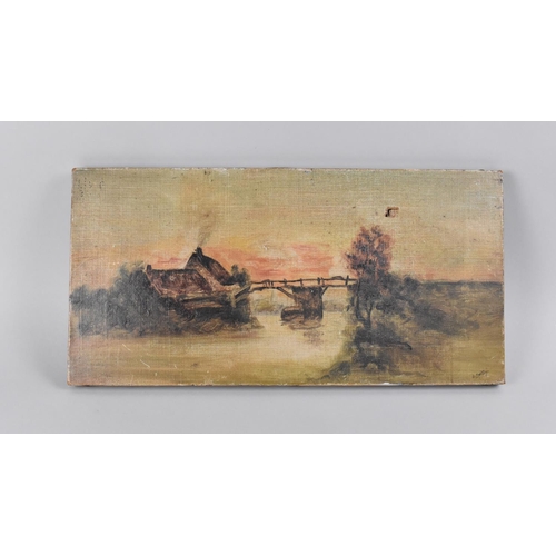 158 - A 19th/20th Century Oil on Canvas Depicting Rural River Cottage Scene with Bridge, Signed, 40.5cms b... 