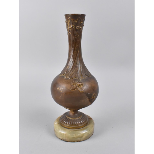 16 - An Early 20th Century French Bronzed Vase of Bottle Form Decorated in Relief with Butterfly and Inse... 