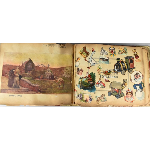 183 - An Early 20th Century Scrapbook Containing Various Cut Outs to include Louis Wain Type Cats, Cartoon... 