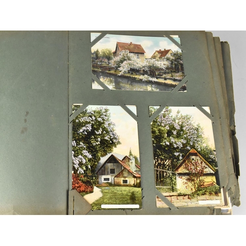 188 - An Edwardian Postcard Album Containing 290+ Postcards, Including Buildings, Risque, People, Flowers ... 