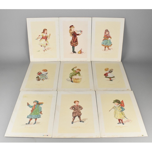 192 - Nine Watercolour Book Drawings, 1907, Children at Festive Time, Signed W Pierce