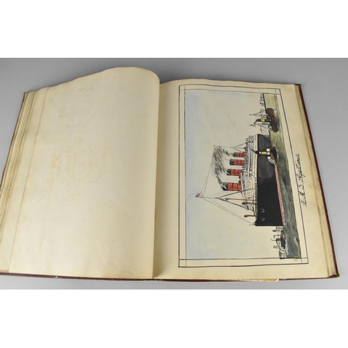 196 - A Bound Folio of Pen and Ink and Watercolours To include Cunard Ships, Aquitania Etc