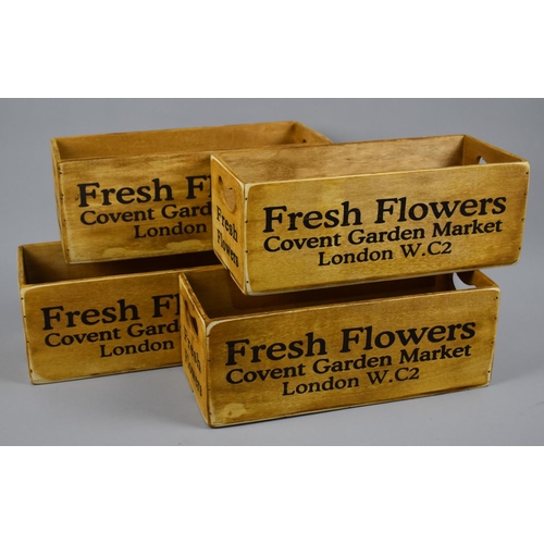 202 - Four Rectangular Boxes with Cut Out Handles, inscriptions, Fresh Flowers, Covent Garden Market, Lond... 