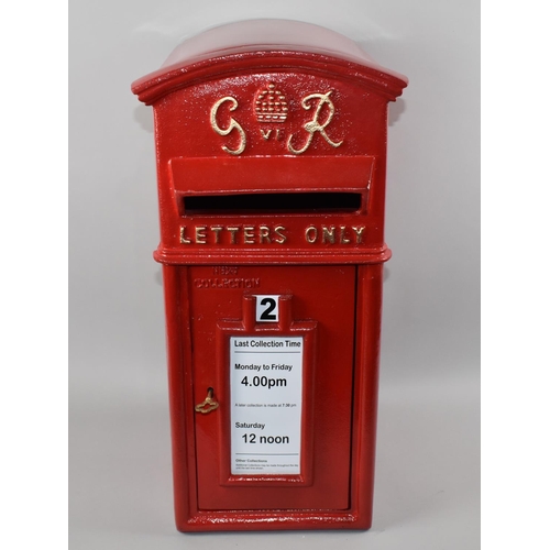 221 - A Reproduction Painted Cast Metal Letter Box in the Form of a Postbox, Complete with Key, 58cms High