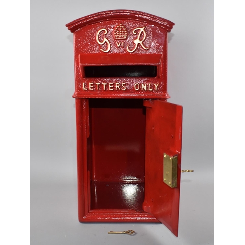 221 - A Reproduction Painted Cast Metal Letter Box in the Form of a Postbox, Complete with Key, 58cms High