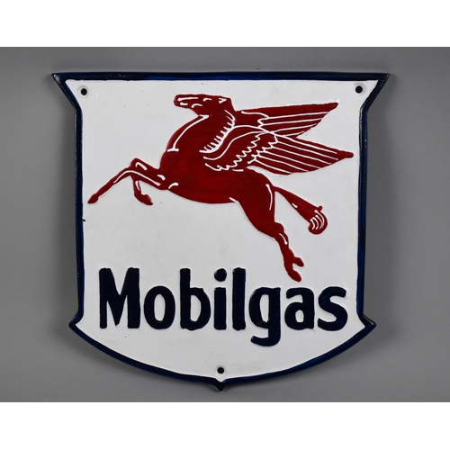 238 - A Painted Oval Aluminium Plaque for Mobilgas, 21.5cms Wide Plus VAT