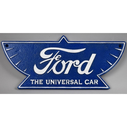 239 - A Reproduction Painted Cast Metal Plaque for Ford, The Universal Car, 37cms Wide