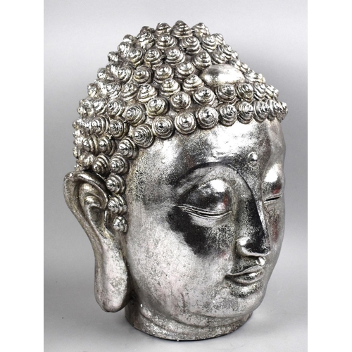 252 - A Large Cast Silvered Study of Buddhas Head, 59cms High