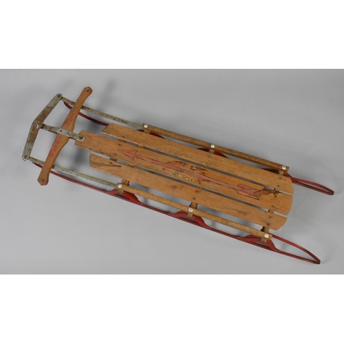 275 - A Vintage Wooden and Metal Framed Sledge, Flexible Flier, 140cms Wide