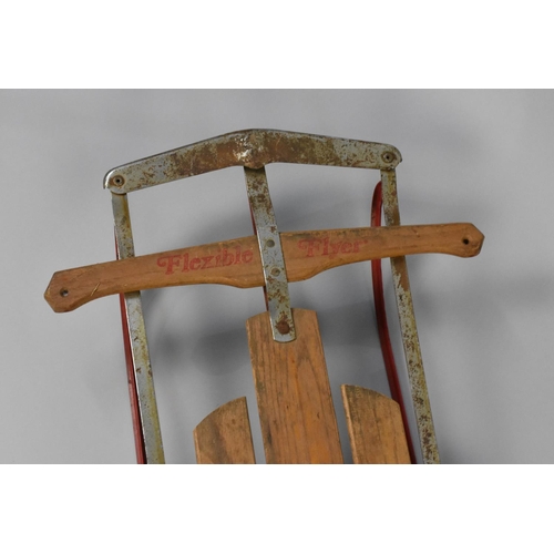 275 - A Vintage Wooden and Metal Framed Sledge, Flexible Flier, 140cms Wide