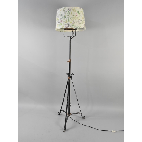 277 - A Late Victorian/Edwardian Wrought Iron Telescopic Standard Oil Lamp Stand, Converted to Electricity