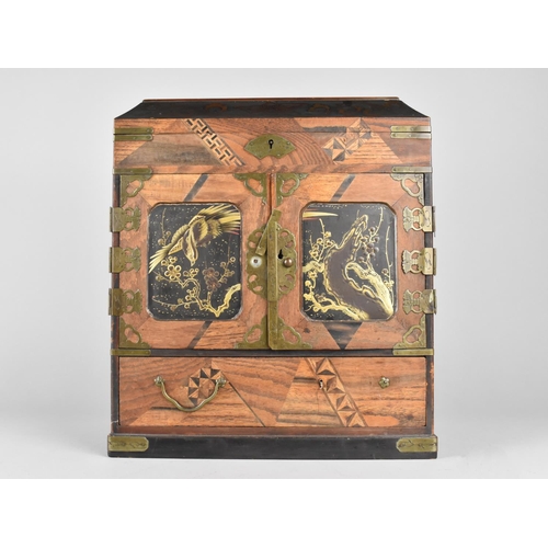 28 - A Oriental Inlaid Chest, Front Doors Revealing Six Drawers, Bottom Store and Hinged Lid with Fitted ... 