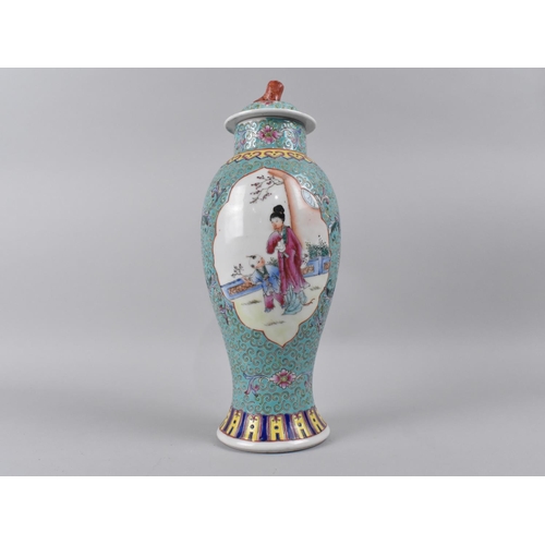 285 - A Chinese Porcelain Enamel Baluster Vase and Cover Decorated with Cartouche Scene depicting Child an... 