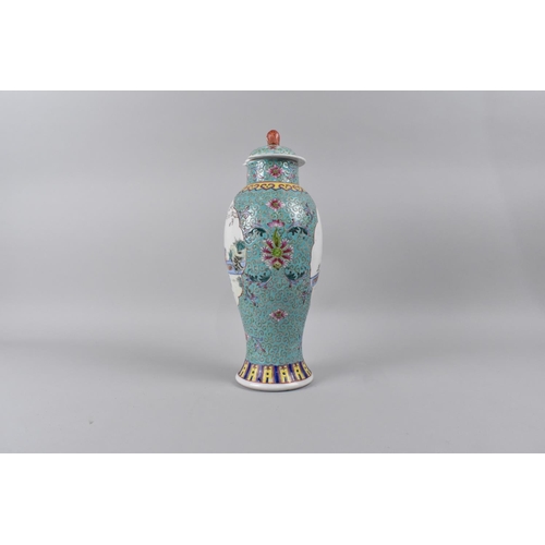 285 - A Chinese Porcelain Enamel Baluster Vase and Cover Decorated with Cartouche Scene depicting Child an... 