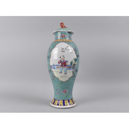 285 - A Chinese Porcelain Enamel Baluster Vase and Cover Decorated with Cartouche Scene depicting Child an... 