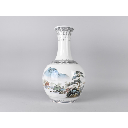 305 - A Chinese Porcelain Republic Type Vase Decorated with River Village Scene, Verse and Signed, Red Sea... 