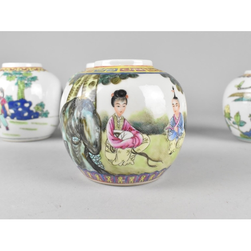 306 - Four Various Chinese Porcelain Ginger Jars to include Mother and Child in Garden Setting Example