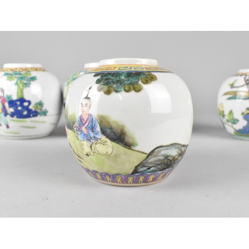 306 - Four Various Chinese Porcelain Ginger Jars to include Mother and Child in Garden Setting Example