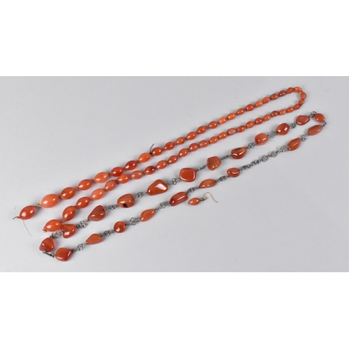 326 - A Vintage Carnelian and White Metal Spaced Necklace together with a Similar Bead Example of Graduate... 