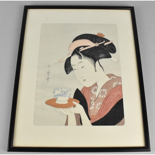 360 - A Framed Kitagawa Woodblock Print, 17x23cms