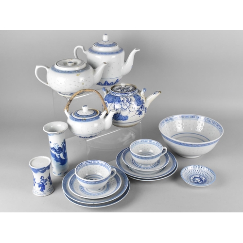 366 - A Collection of Various Chinese Blue and White Porcelain to comprise Speckled Rice Part Service to i... 