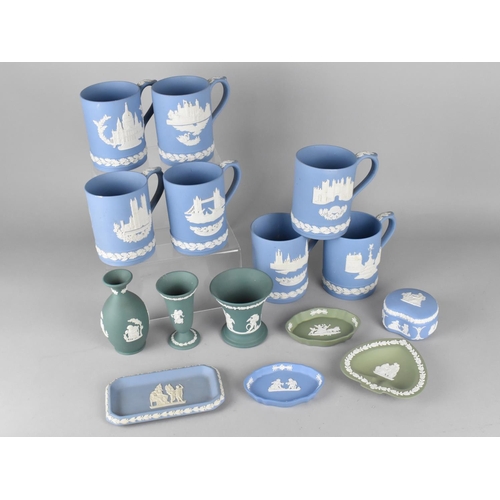 378 - A Collection of Various Wedgwood Jasperware to comprise Seven Christmas Tankards, Vases Etc