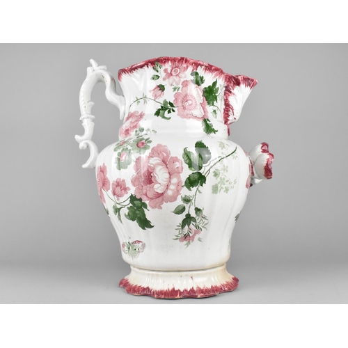 393 - A Large Early 19th Century Staffordshire Pink and Green Transfer Printed Water Jug having Flower and... 