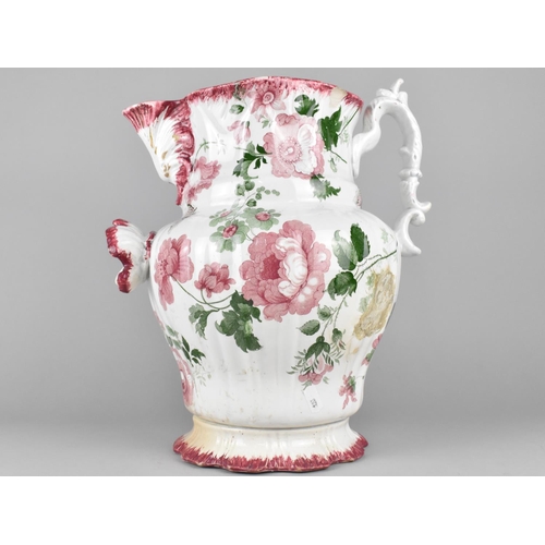 393 - A Large Early 19th Century Staffordshire Pink and Green Transfer Printed Water Jug having Flower and... 