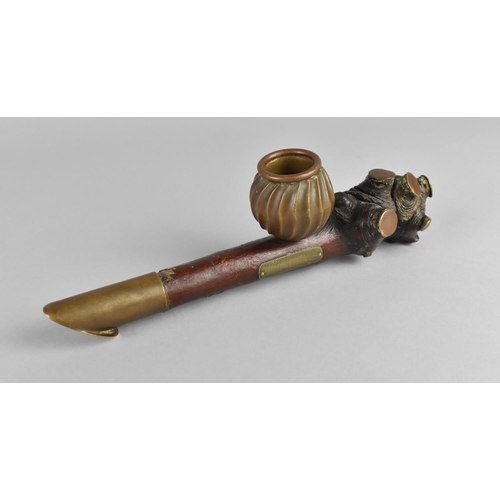 40 - A Novelty Thornwood and Bronze Metal Mounted Match Holder with Striker, 23cms Long