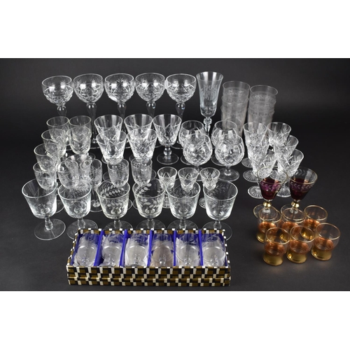 402 - A Collection of Various Cut Glass to comprise Hock Glasses, Sherries Etc