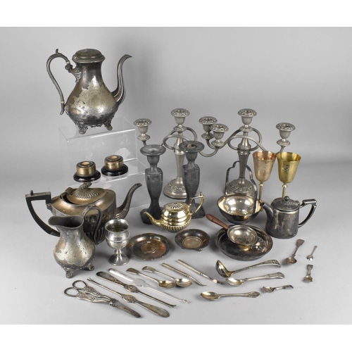 414 - A Collection of Various Metalwares to comprise Pair of Silver Plated Three Branch Candelabras, Pewte... 