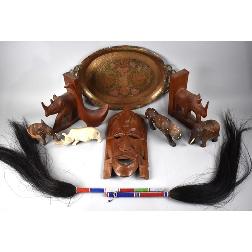 502 - A Collection of Various Sundries to include Souvenir Mask, Bookends, Niello Tray Etc