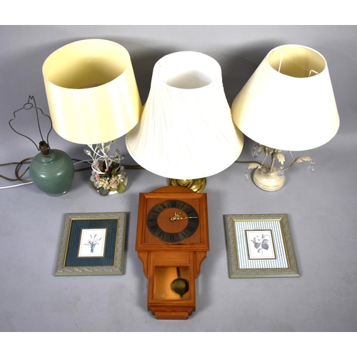 510 - A Collection of Various Lamp Bases together with a Wall Clock