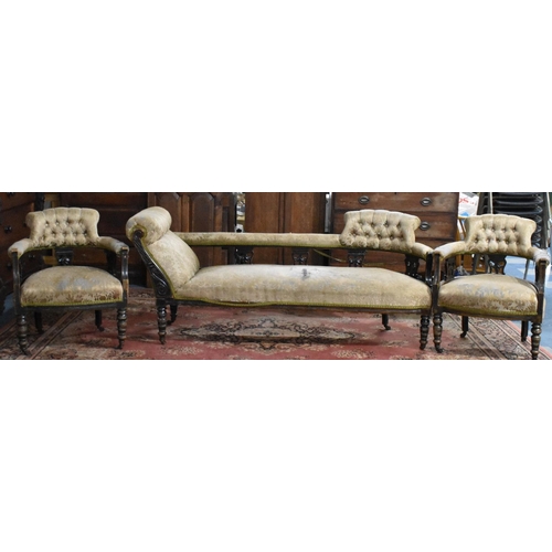 526 - Edwardian Three Piece Salon Suite, to Comprise a Pair of Button Back Tub Chairs, and Chaise Longue (... 