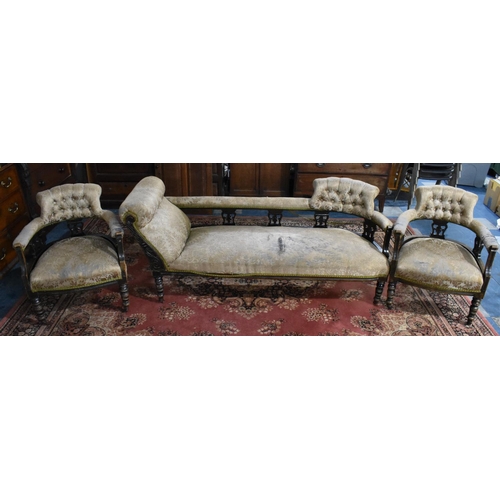 526 - Edwardian Three Piece Salon Suite, to Comprise a Pair of Button Back Tub Chairs, and Chaise Longue (... 