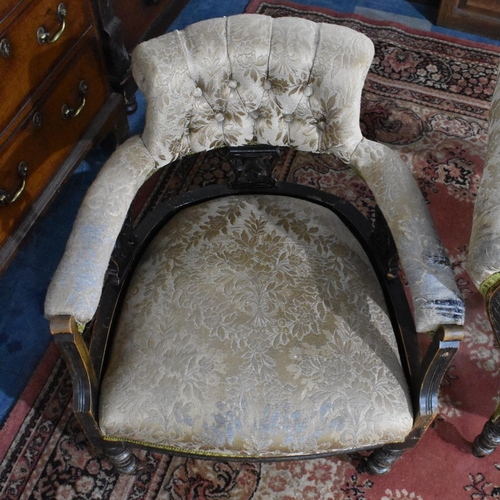 526 - Edwardian Three Piece Salon Suite, to Comprise a Pair of Button Back Tub Chairs, and Chaise Longue (... 