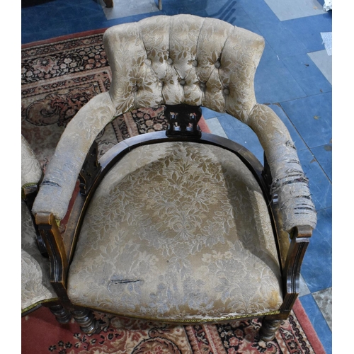 526 - Edwardian Three Piece Salon Suite, to Comprise a Pair of Button Back Tub Chairs, and Chaise Longue (... 