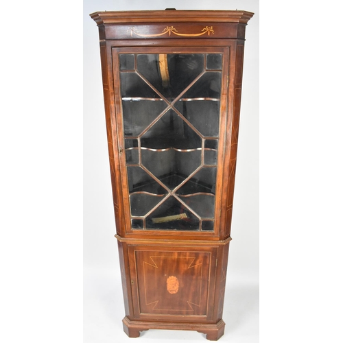 532 - An Edwardian Mahogany Sheraton Revival Free Standing Corner Cupboard With Moulded Corners with Singl... 