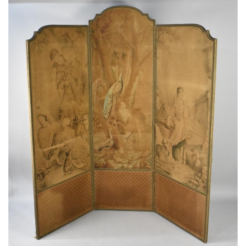 534 - A Victorian Fabric Three Panel Dressing Screen, Each Panel Printed with 19th Century Figures and Pea... 