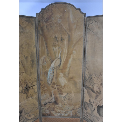 534 - A Victorian Fabric Three Panel Dressing Screen, Each Panel Printed with 19th Century Figures and Pea... 