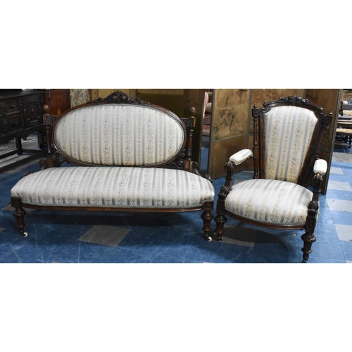 535 - A 19th Century Victorian Walnut Upholstered Sofa with Carved Frame together with a Similar Victorian... 