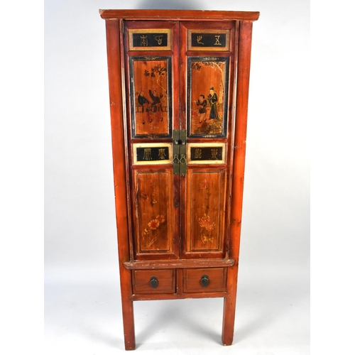 537 - A Late 20th Century Chinese Red Lacquer Cabinet, with Twin Panelled Doors Painted with Figures and F... 