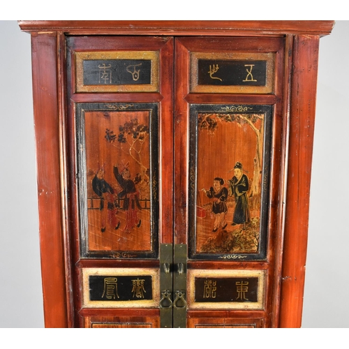 537 - A Late 20th Century Chinese Red Lacquer Cabinet, with Twin Panelled Doors Painted with Figures and F... 