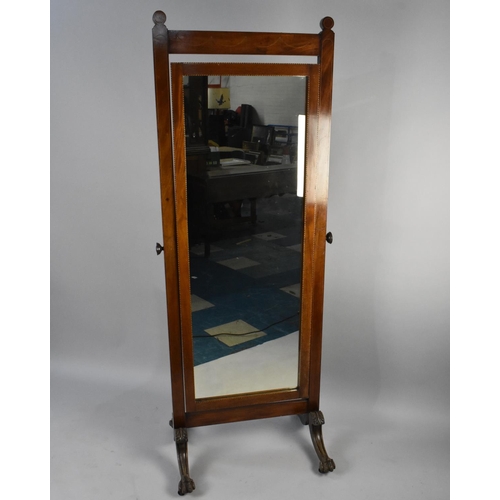 538 - An Edwardian Mahogany Cheval Mirror having Inlaid Stringing on Acanthus Carved Cabriole Supports Ext... 