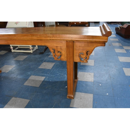 544 - A Late 20th Century Large Chinese Stained Wood Console/Altar Table with Pierced Apron and Supports, ... 