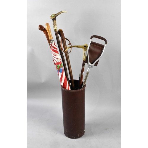 548 - WITHDRAWN: A Leather Mounted Stick Stand Containing Various Sticks, Umbrella Etc