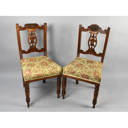 552 - A Pair of Edwardian Chairs with Carved and Pierced Backs (One AF)