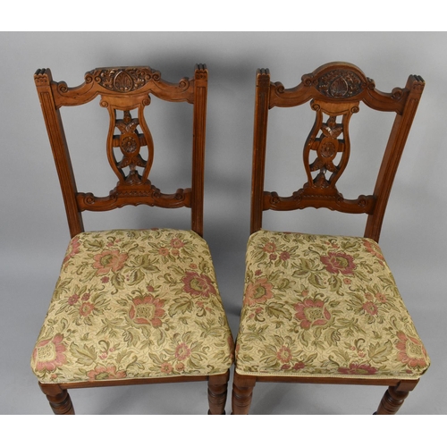 552 - A Pair of Edwardian Chairs with Carved and Pierced Backs (One AF)